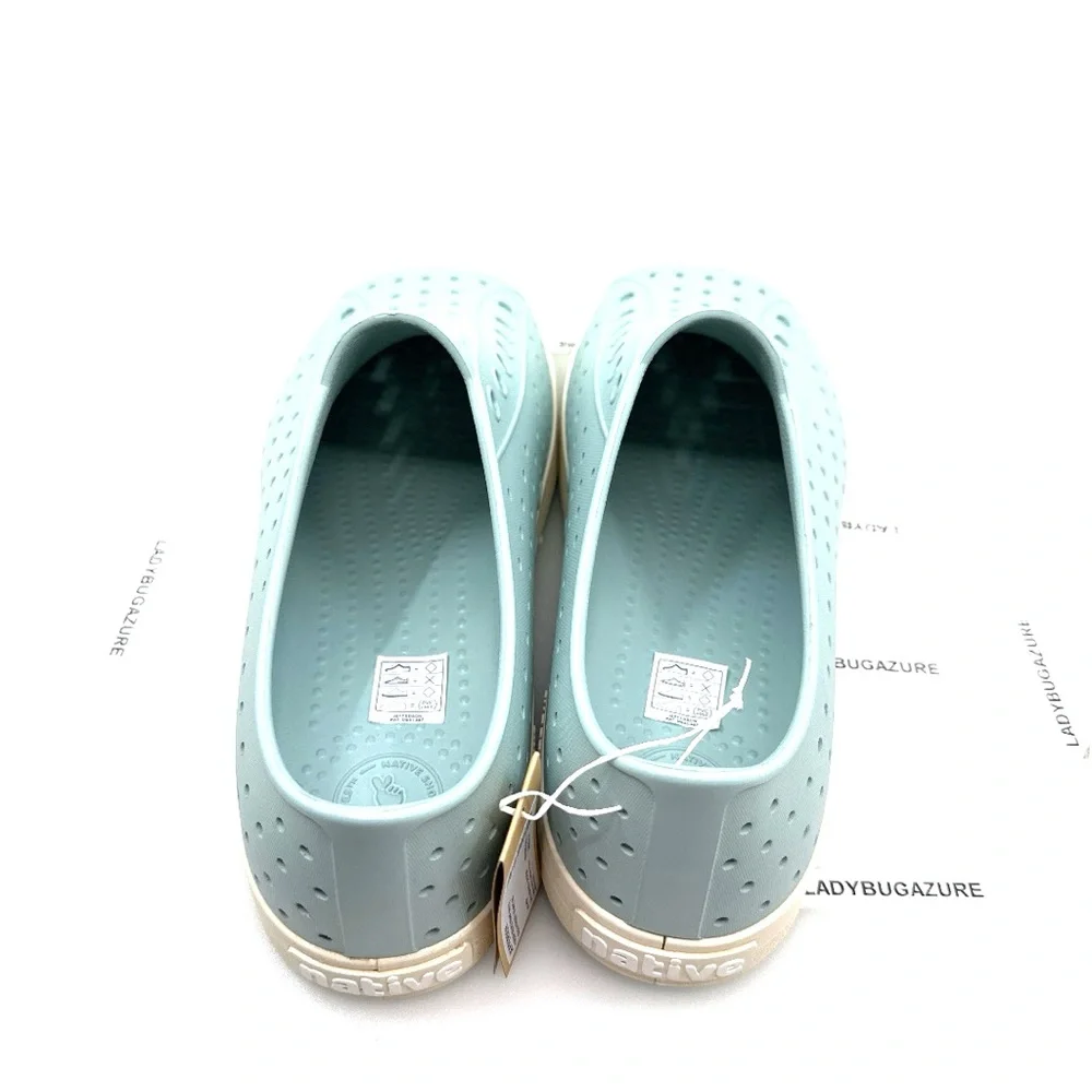 Native Shoes Light Blue Slip-On Loafers with Cream Toe Caps NIB